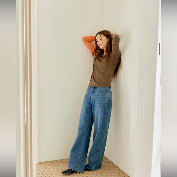 Stylenanda 3ce Green mid rise wide leg denim jeans - Picture 14 of 17